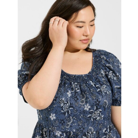 NWT Torrid 1 Mini Chambray Puff Sleeve Smocked Dress 1X 14 16 - Picture 4 of 12